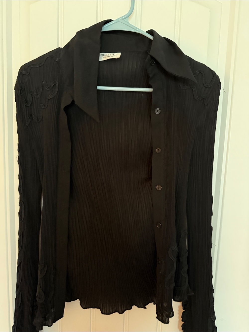 Black Pleated Button-Front Blouse